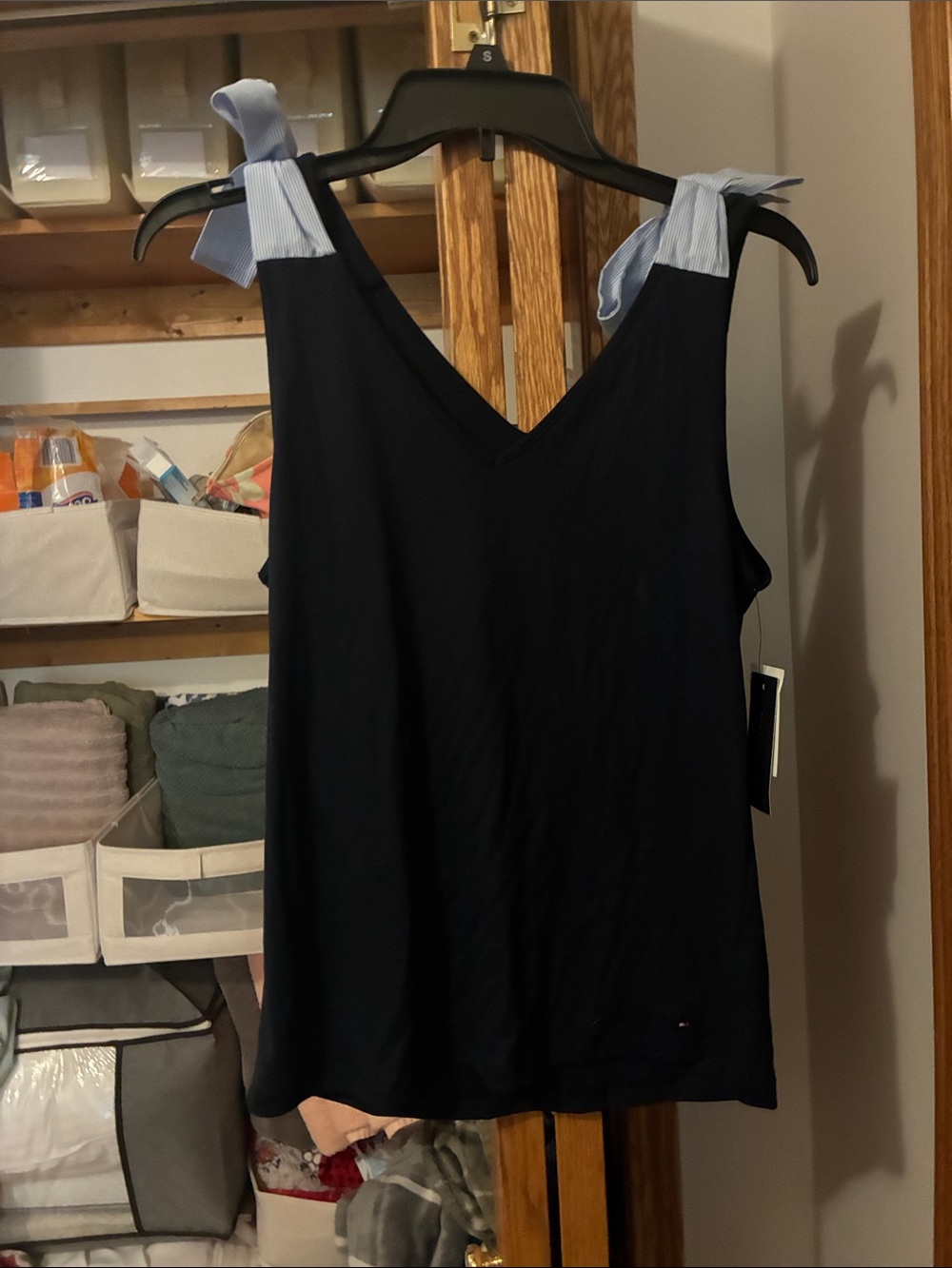 Tommy Hilfiger Navy V-Neck Tank with Light Blue Tie Straps